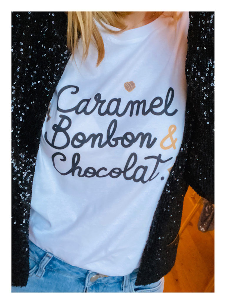 TEE SHIRT “CARAMEL,BONBON ET CHOCOLAT” Designbycarmelita